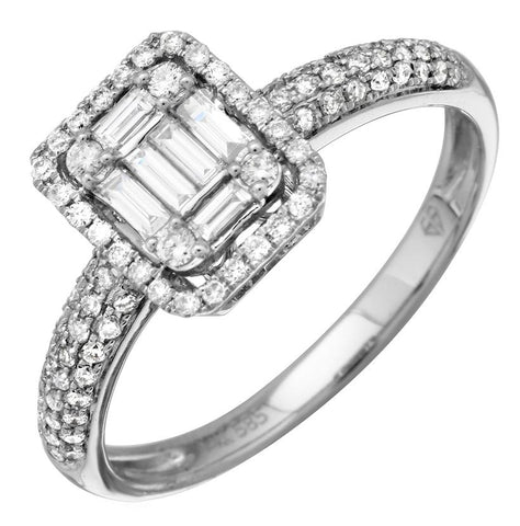 0.46 Ctw Diamond 14k White Gold Round Baguette Shape Womens Diamond Ring