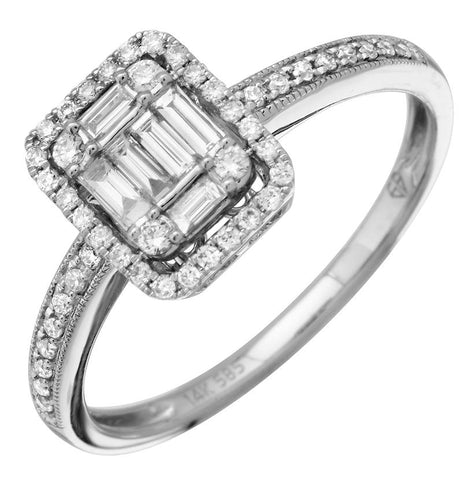 0.34 Ctw Diamond 14k White Gold Round Baguette Shape Womens Diamond Ring