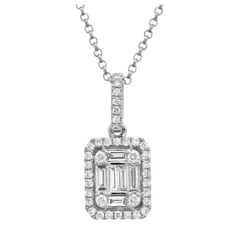 0.31 Ctw Diamond 14k White Gold Round Baguette Shape Womens Diamond Necklace Pendant With 16 Inch Chain