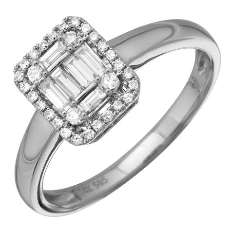 0.29 Ctw Diamond 14k White Gold Round Baguette Shape Womens Diamond Ring