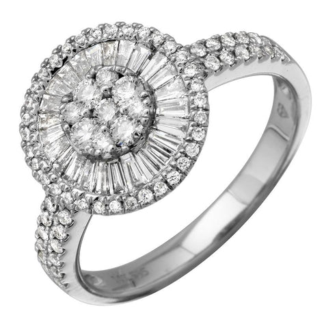0.77 Ctw Diamond 14k White Gold Round Tap Baguette Shape Womens Diamond Ring