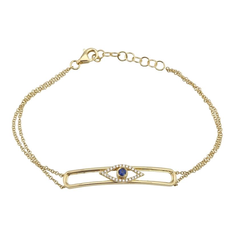 0.09 Ctw Diamond 14k Yellow Gold Sapphire Round Shape Womens Diamond Bracelet