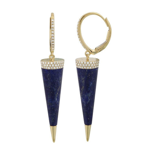 0.51 Ctw Diamond 14k Yellow Gold Lapis Round Shape Womens Gemstone Earrings