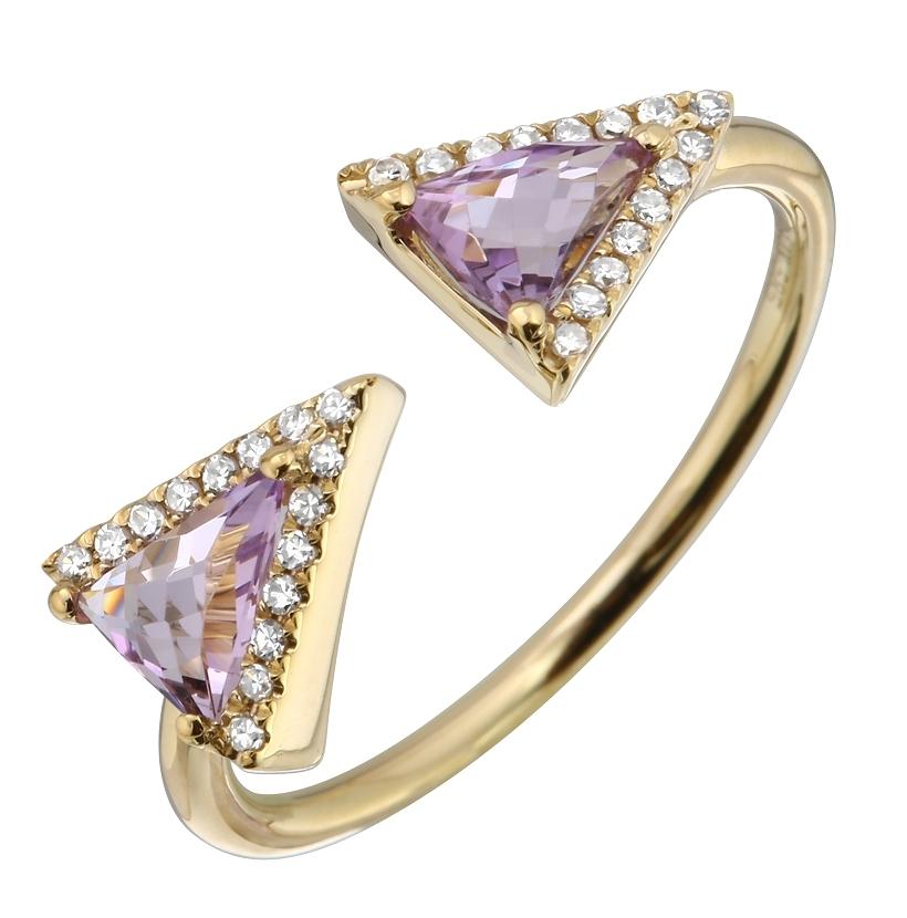 0.1 Ctw Diamond 14k Yellow Gold Amethyst Round Shape Womens Gemstone Ring