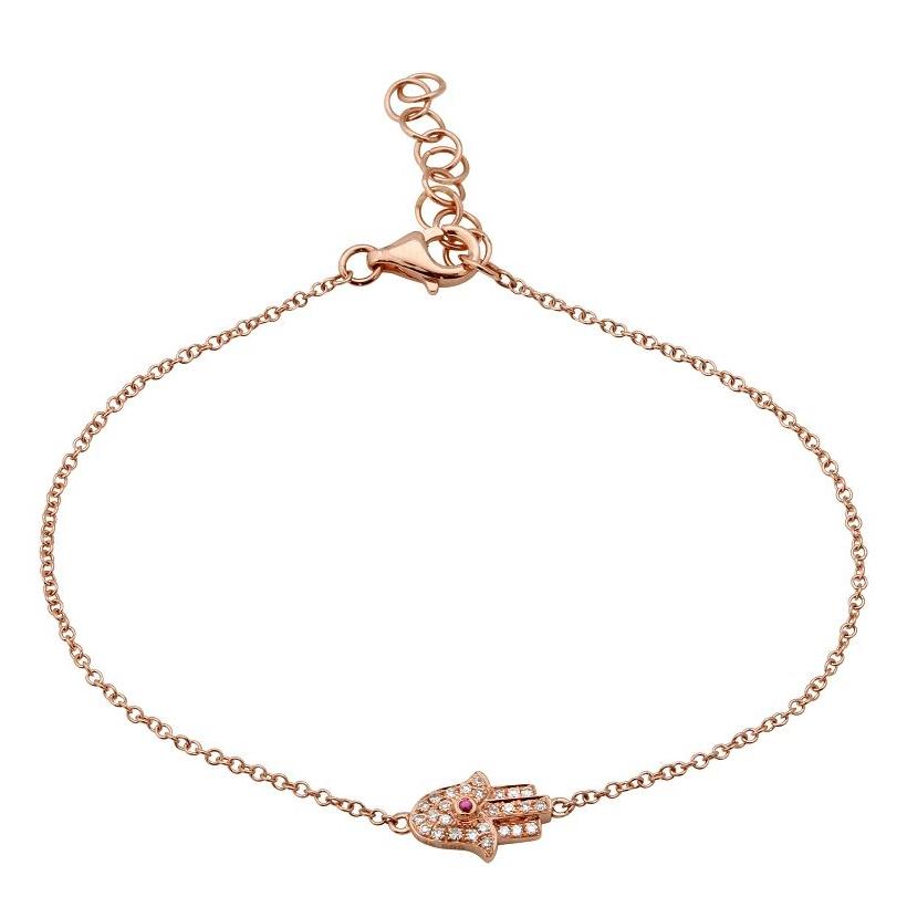 0.07 Ctw Diamond 14k Rose Gold Ruby Round Shape Womens Diamond Bracelet