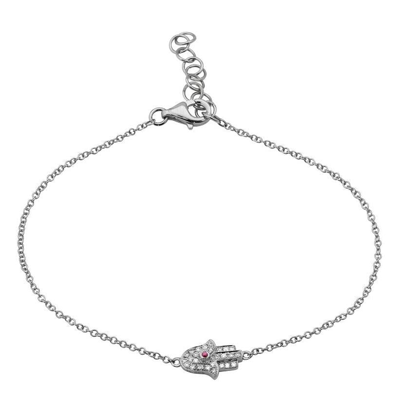 0.07 Ctw Diamond 14k White Gold Ruby Round Shape Womens Diamond Bracelet