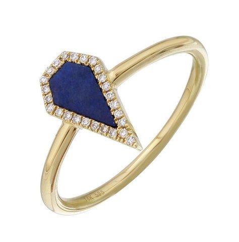 0.07 Ctw Diamond 14k Yellow Gold Lapis Round Shape Womens Gemstone Ring