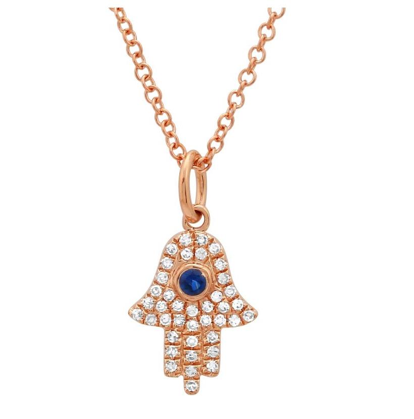 0.09 Ctw Diamond 14k Rose Gold Sapphire Round Shape Womens Diamond Necklace Pendant With 16 Inch Chain