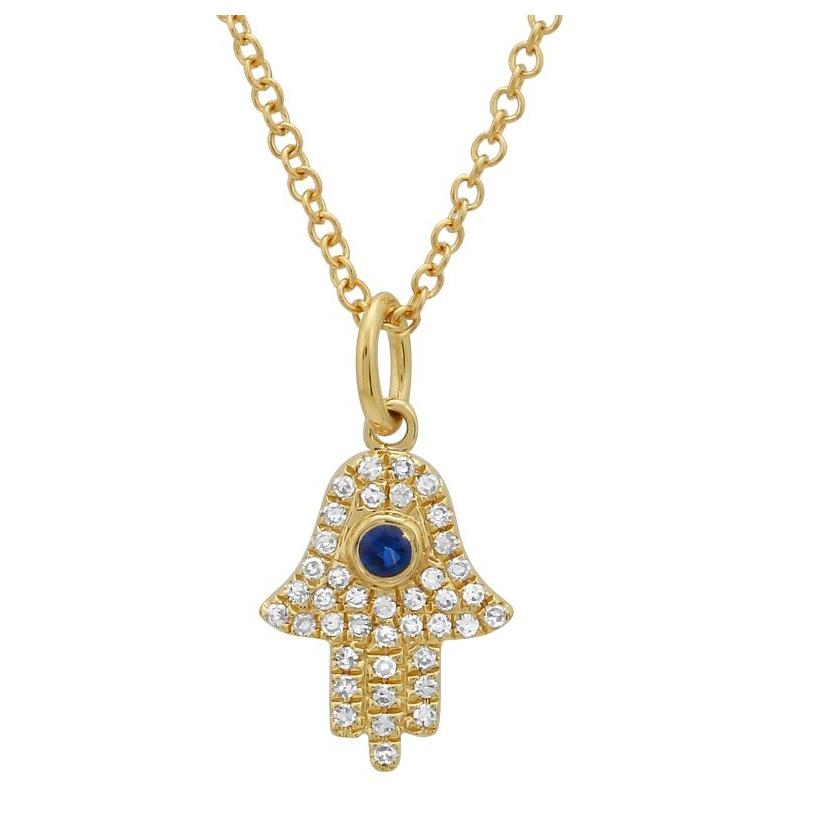 0.09 Ctw Diamond 14k Yellow Gold Sapphire Round Shape Womens Diamond Necklace Pendant With 16 Inch Chain