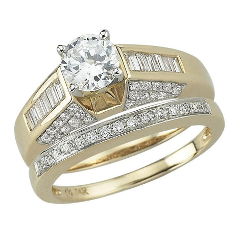 0.62 Ctw Diamond 14k Yellow Gold Cubic Zirconium Round Shape Wedding Engagement Ring