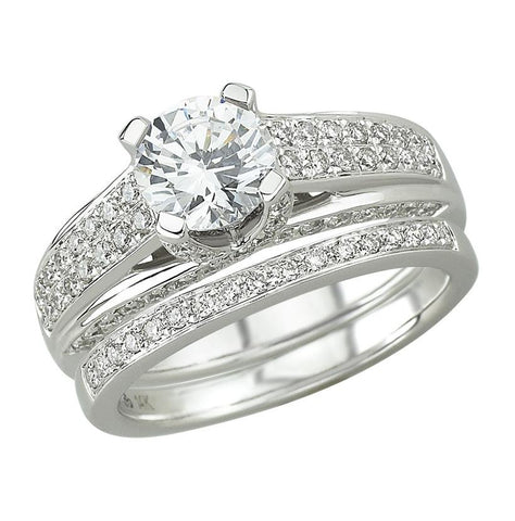 0.74 Ctw Diamond 14k White Gold Cubic Zirconium Round Shape Wedding Engagement Ring