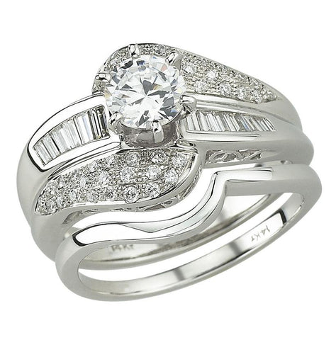 0.46 Ctw Diamond 14k White Gold Cubic Zirconium Round Shape Wedding Engagement Ring