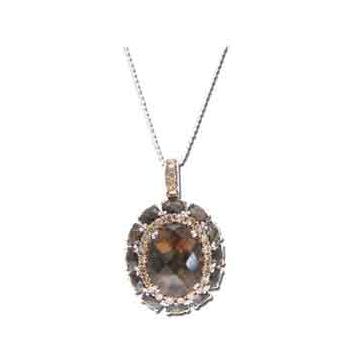 1.18 Ctw Diamond 14k White Gold Topaz Round Shape Womens Gemstone Necklace Pendant With 16 Inch Chain