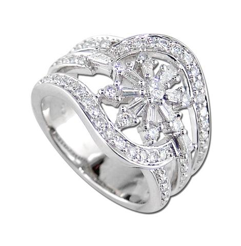 0.99 Ctw Diamond 14k White Gold Round Tap Baguette Shape Womens Diamond Ring