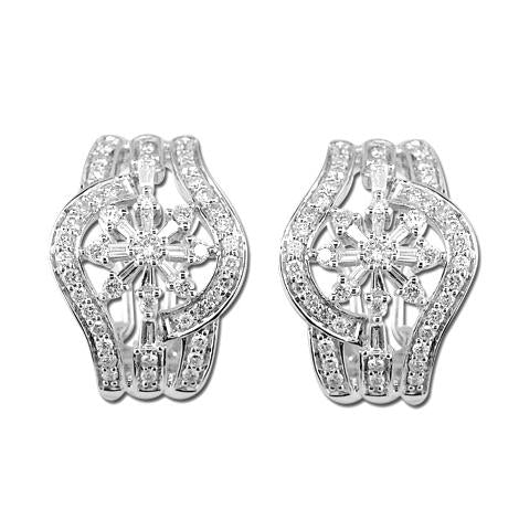 1.26 Ctw Diamond 14k White Gold Round Tap Baguette Shape Womens Diamond Earrings