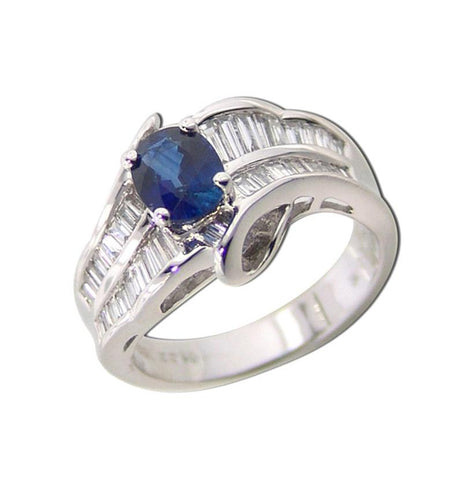 0.76 Ctw Diamond 18k White Gold Sapphire Baguette Tap Baguette Shape Womens Gemstone Ring