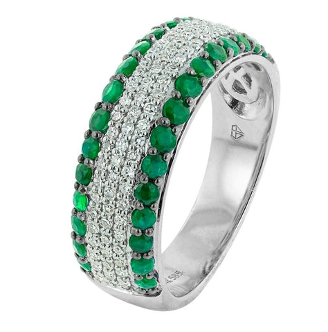 0.3 Ctw Diamond 14k White Gold Emerald Round Shape Womens Gemstone Ring