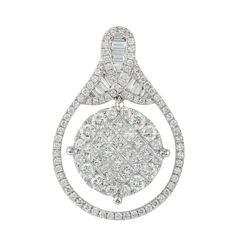 2.65 Ctw Diamond 18k White Gold Womens Diamond Necklace Pendant