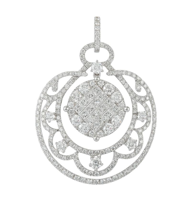 2.83 Ctw Diamond 18k White Gold Womens Diamond Necklace Pendant