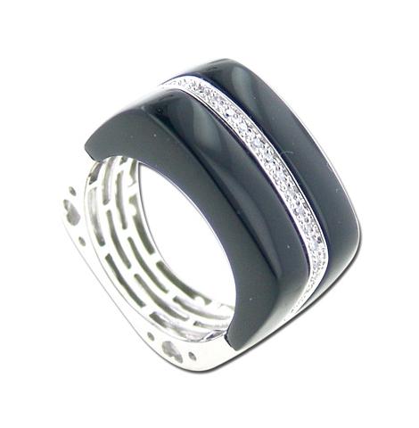 0.11 Ctw Diamond 14k White Gold Onyx Round Shape Womens Gemstone Ring