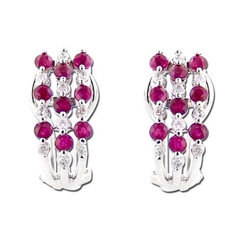 0.22 Ctw Diamond 14k White Gold Ruby Round Shape Womens Gemstone Earrings