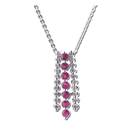 0.21 Ctw Diamond 14k White Gold Ruby Round Shape Womens Gemstone Necklace Pendant With 16 Inch Chain