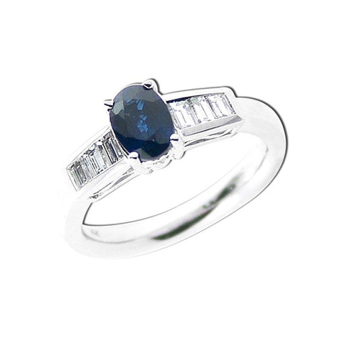 0.36 Ctw Diamond 14k White Gold Sapphire Baguette Round Shape Womens Gemstone Ring