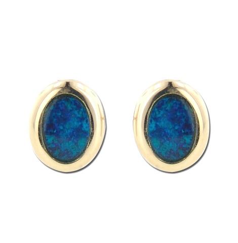 14k Yellow Gold Opal Oval Shape Womens Gemstone Earrings