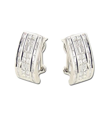 2.18 Ctw Diamond 18k White Gold Princess Baguette Shape Womens Diamond Earrings