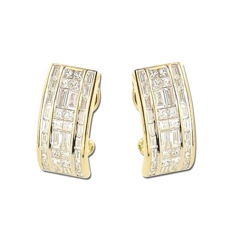 2.43 Ctw Diamond 18k Yellow Gold Princess Baguette Shape Womens Diamond Earrings