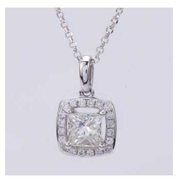 0.59 Ctw Diamond 14k White Gold Round Princess Shape Womens Diamond Necklace Pendant With 16 Inch Chain