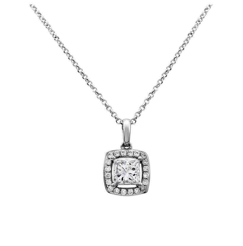 0.62 Ctw Diamond 14k White Gold Round Princess Shape Womens Diamond Necklace Pendant With 16 Inch Chain