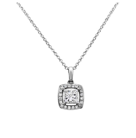 0.62 Ctw Diamond 14k White Gold Round Princess Shape Womens Diamond Necklace Pendant With 16 Inch Chain