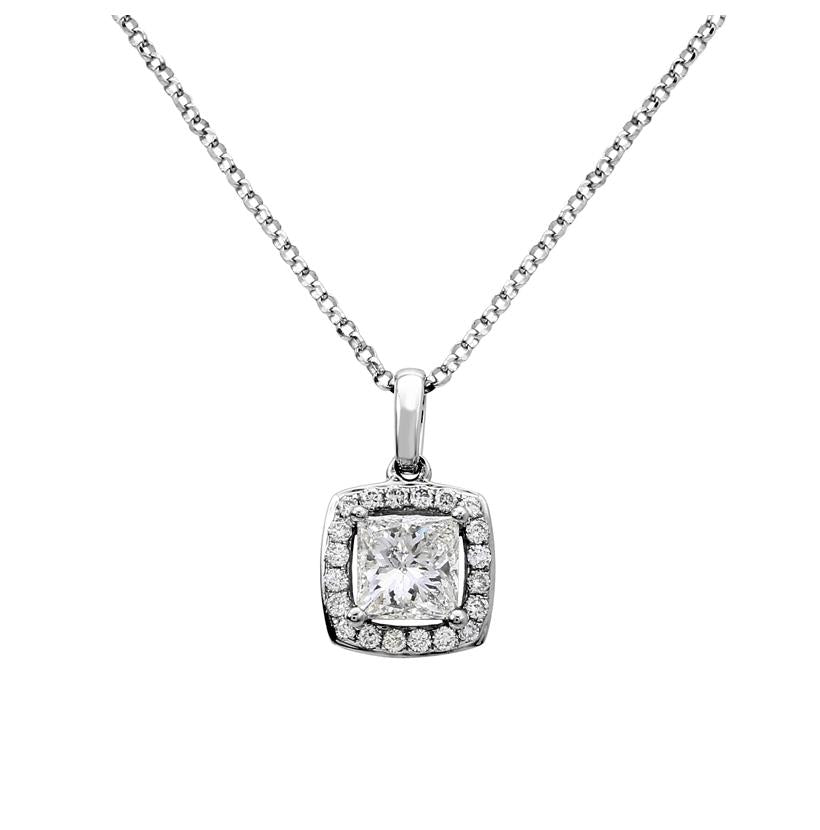 0.64 Ctw Diamond 14k White Gold Round Princess Shape Womens Diamond Necklace Pendant With 16 Inch Chain