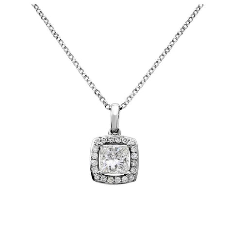 0.64 Ctw Diamond 14k White Gold Round Princess Shape Womens Diamond Necklace Pendant With 16 Inch Chain