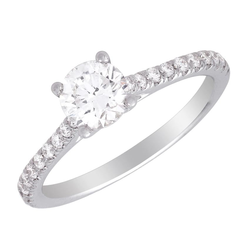 0.98 Ctw Diamond 14k White Gold Round Shape Wedding Engagement Ring