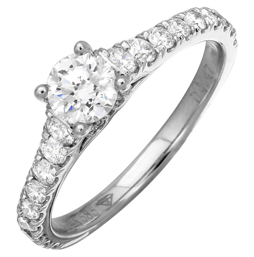 1.04 Ctw Diamond 14k White Gold Round Shape Wedding Engagement Ring