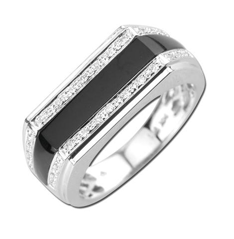 0.11 Ctw Diamond 14k White Gold Onyx Round Shape Womens Gemstone Ring