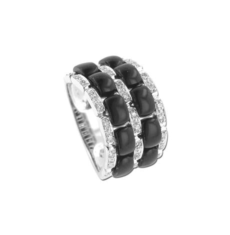 0.17 Ctw Diamond 14k White Gold Onyx Round Shape Womens Gemstone Ring
