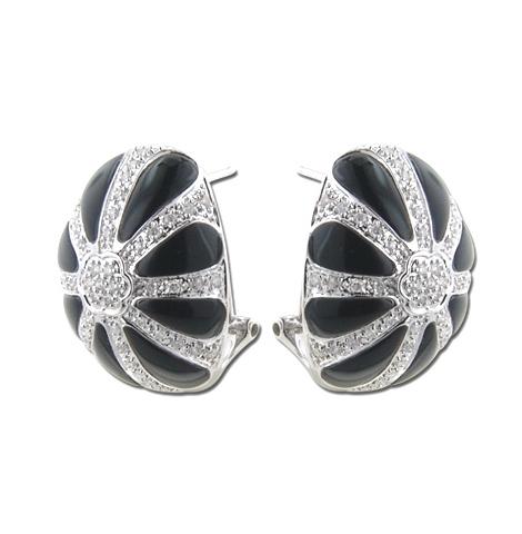 0.54 Ctw Diamond 14k White Gold Onyx Round Shape Womens Gemstone Earrings