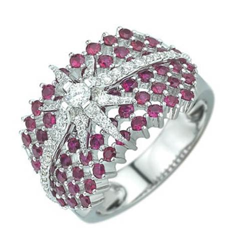 0.36 Ctw Diamond 14k White Gold Ruby Round Shape Womens Gemstone Ring