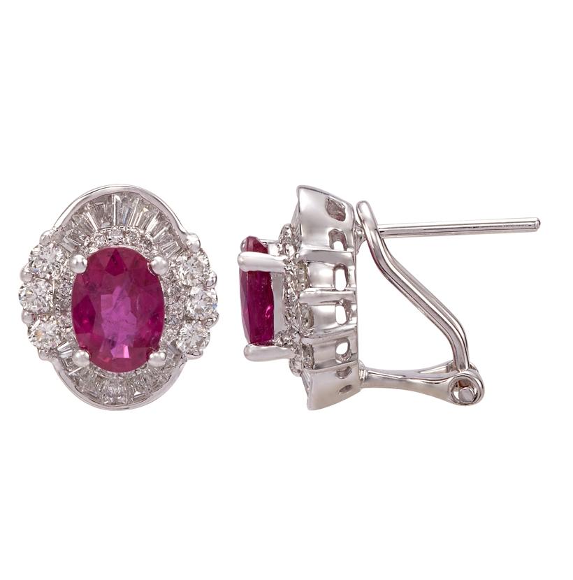 0.84 Ctw Diamond 18k White Gold Ruby Round Tap Baguette Shape Womens Diamond Earrings