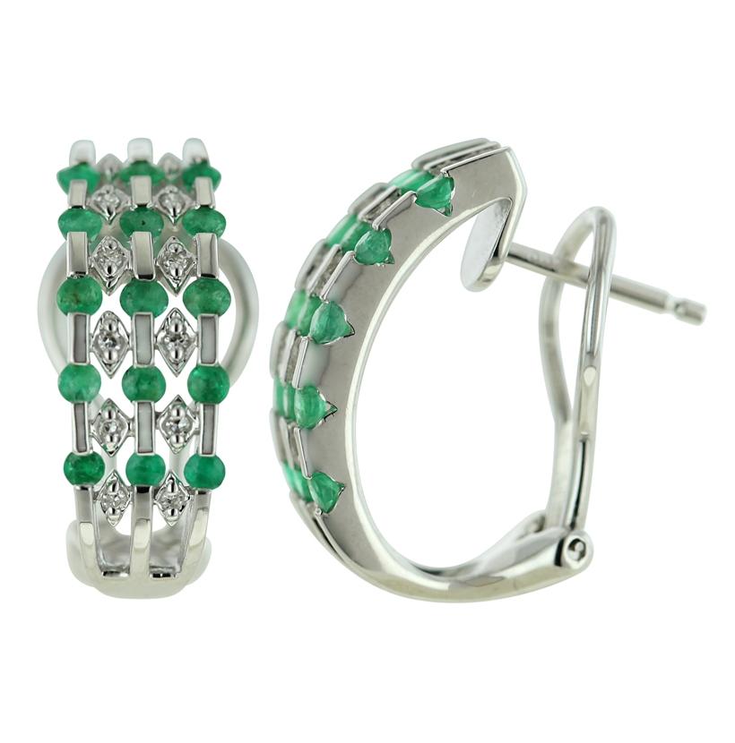 0.09 Ctw Diamond 14k White Gold Emerald Round Shape Womens Gemstone Earrings