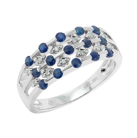 0.05 Ctw Diamond 14k White Gold Sapphire Round Shape Womens Gemstone Ring