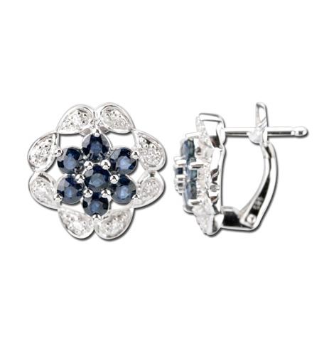 0.07 Ctw Diamond 14k White Gold Sapphire Round Shape Womens Gemstone Earrings