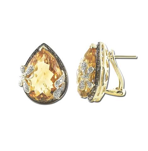 0.72 Ctw Diamond 14k Yellow Gold Citrine Round Shape Womens Gemstone Earrings