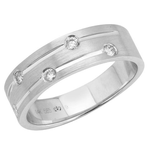 0.21 Ctw Diamond 14k White Gold Round Shape Men's Ring, Size 10