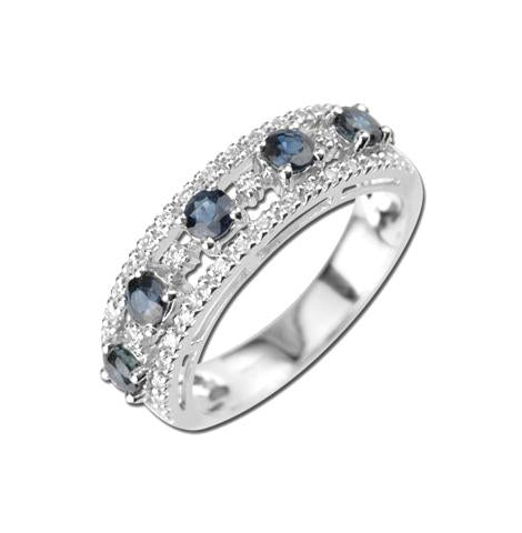 0.14 Ctw Diamond 14k White Gold Sapphire Round Shape Womens Gemstone Ring