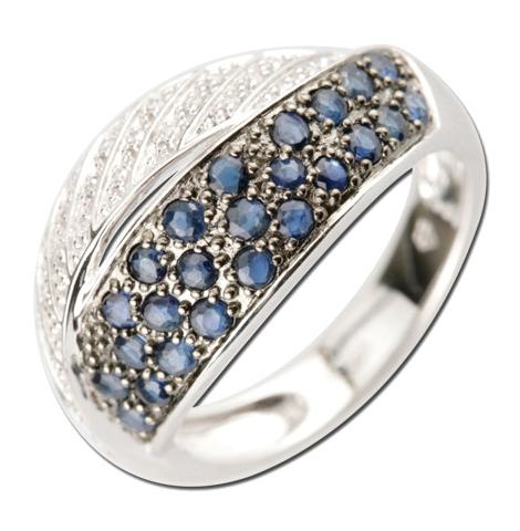 0.1 Ctw Diamond 14k White Gold Sapphire Round Shape Womens Gemstone Ring