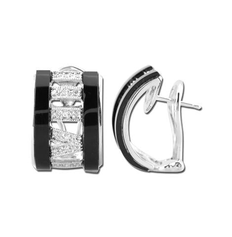 0.11 Ctw Diamond 14k White Gold Onyx Round Shape Womens Gemstone Earrings